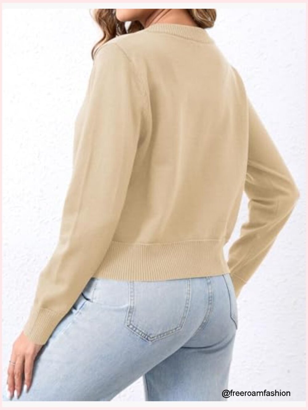 Button Up Lightweight Cropped Cardigan Long Sleeve Knit - Picture 2 of 7
